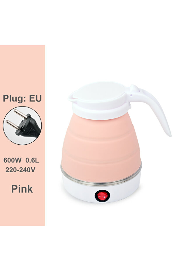 Pink EU 0.6L Mini Folding Kettle Portable Water Heater electric kettle household water heater silico