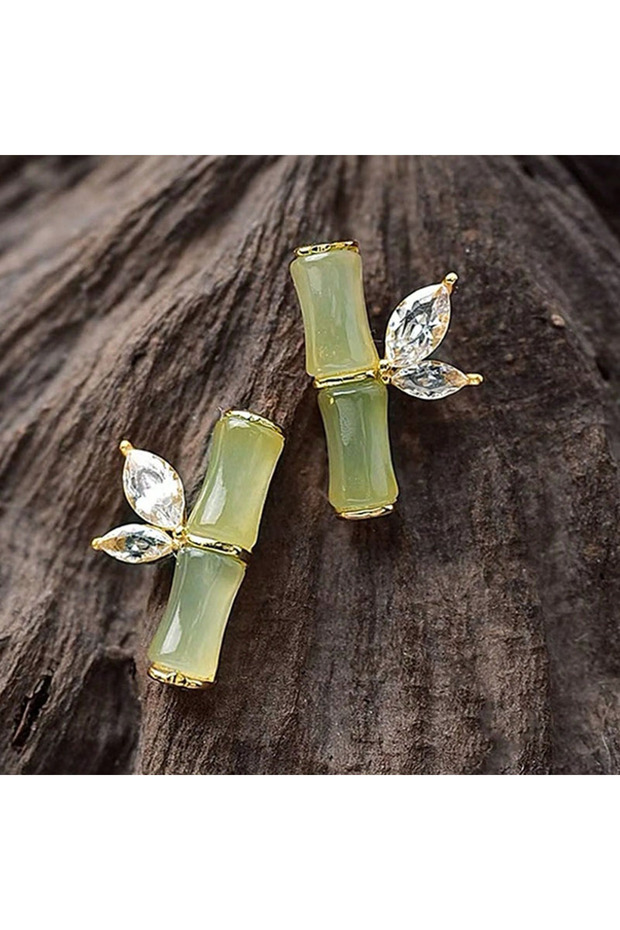 bamboo studs Vintage Ethnic Style Imitation Jade Bamboo Crystal Stud Earrings Women Temperament Chin