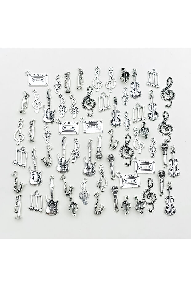 SN305-60pcs Mix 60pcs Antique Silvery Musical Instrument Notes Charms Pendants For Jewelry Making Gu