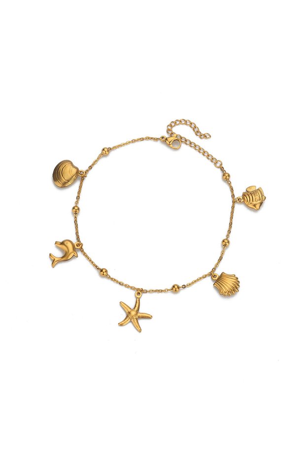 HJ476G 316L Stainless Steel Starfish Shell Charms Anklet For Women Fashion Gold Color Chain Summer B