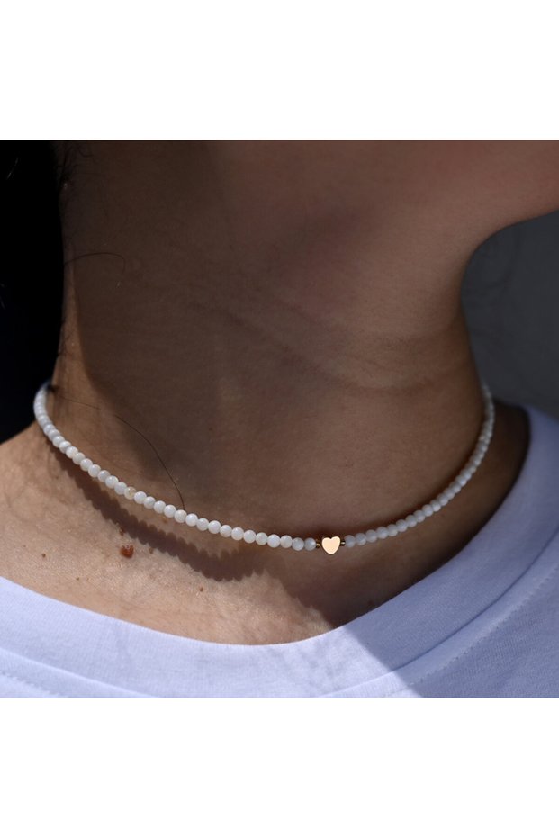 heart MOON GIRL Natural Shell Beads Heart Choker Fashion Stainless Steel Necklace for Women Copper S