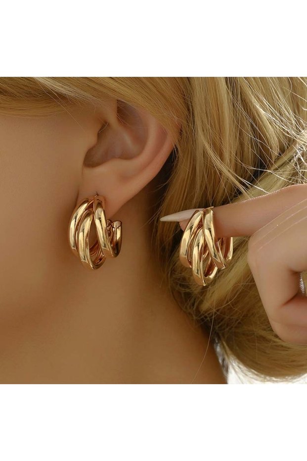 01 Elegant Gold Color Circled Hoop Earring for Woman Metal Elegant Vintage Geometric Statement Luxur