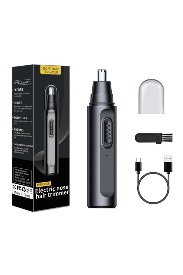 black Nose Hair Trimmer for Men Electric Nose Trimmer Rechargeable Nose Shaver Metal Nose Hair Remov