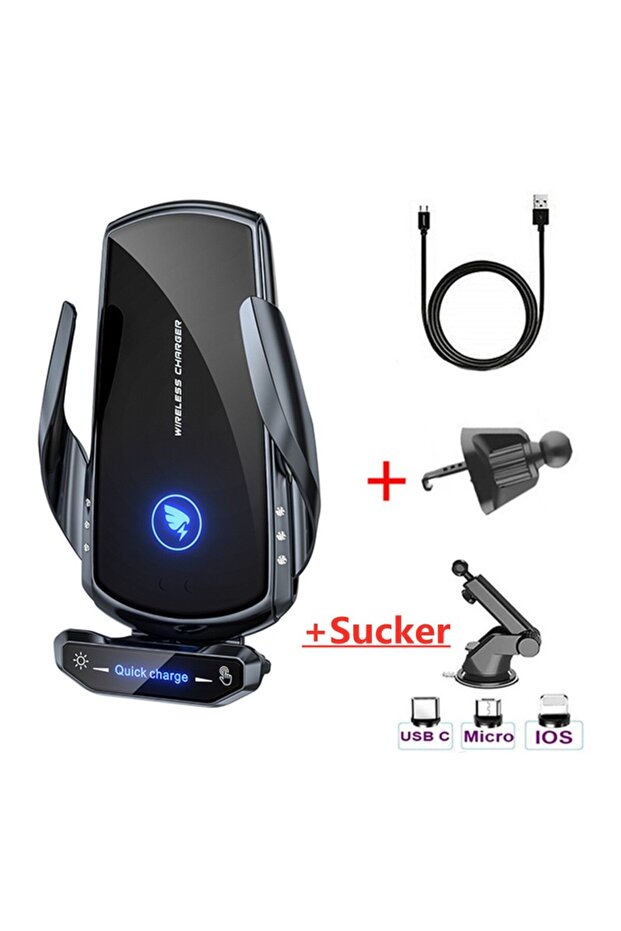 black with sucker Wireless Charger Car Phone Holder Stand 15W Fast Charging Station For iPhone Xiaom