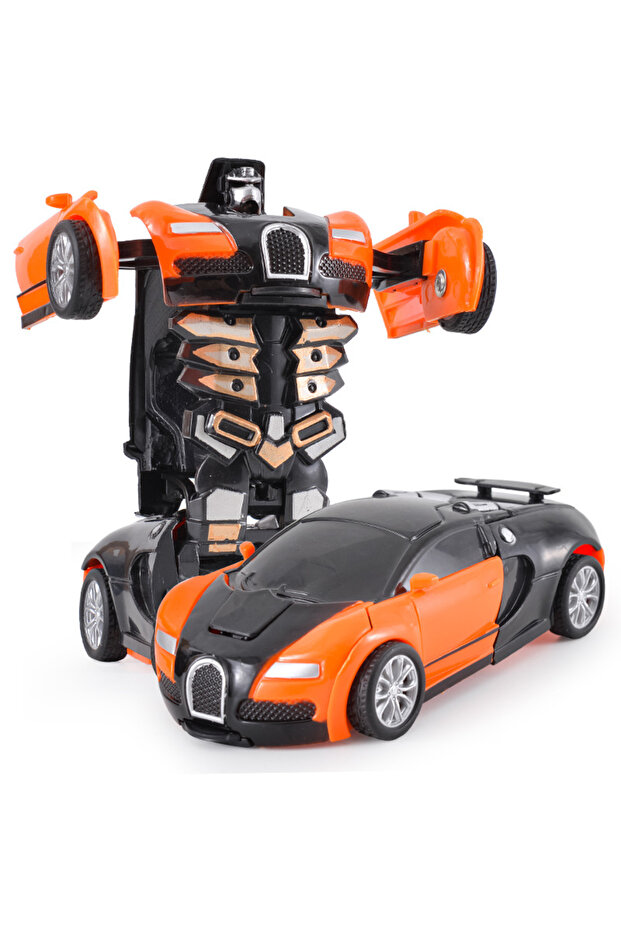 Orange One Click Automatic Collision Deformation Robot Boy Gift Dual Form Toy Car Father Son Interac