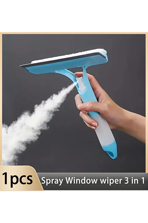 Blue home-use multi-functional glass cleaner with watering can, 3-in-1 window scraper.