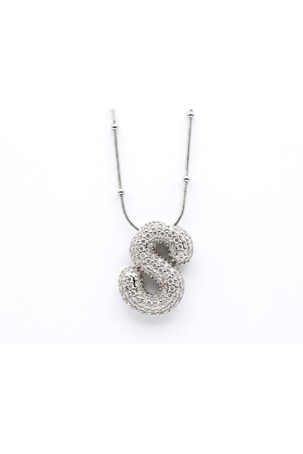 Non-Tarnish Steel Zircon Stone Balloon Necklace-Silver Color