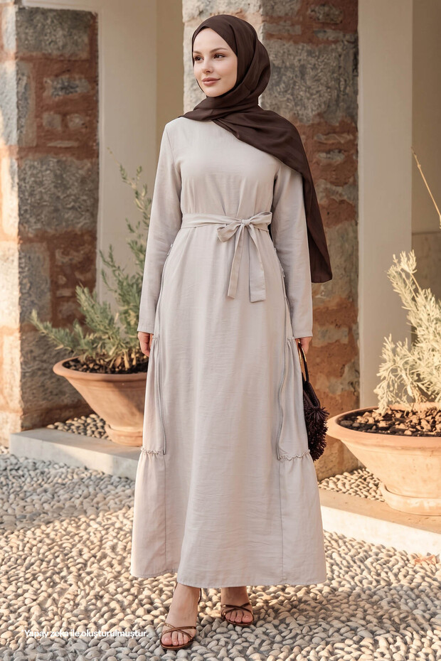 Modal Stone Dress with Side Zipper Detail