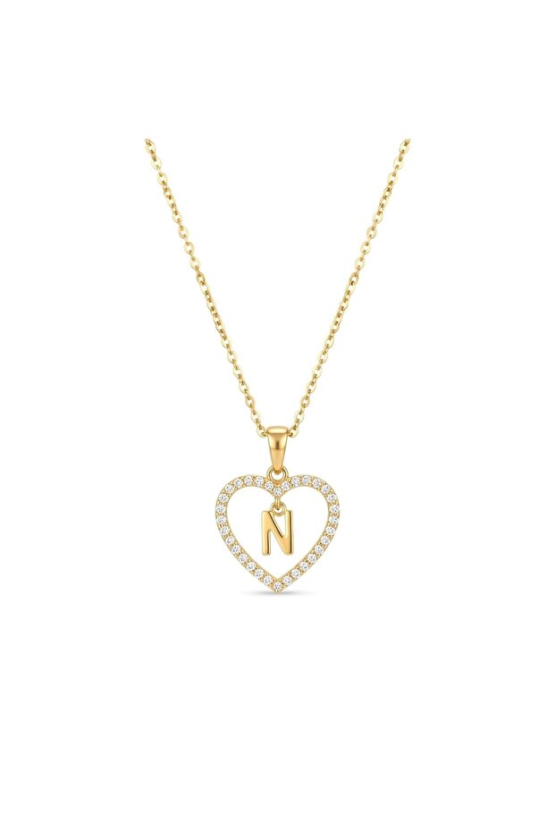 Zircon Stone Heart Letter Necklace - Gift Boxed