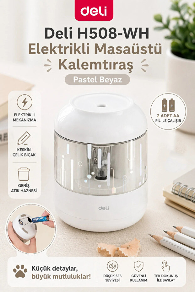 Deli Electric Pencil Sharpener, White
