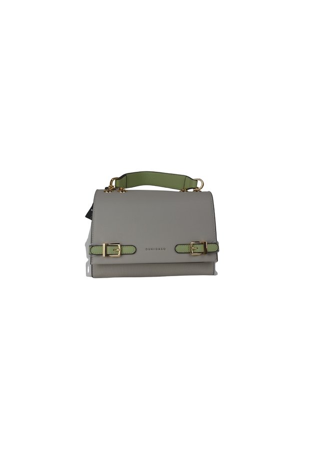 Duki Daso Gray Women's Shoulder and Hand Bag with Chain Strap and Buckle Detail | Summer T8492 Gray 3 Compartment Fe