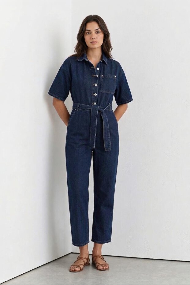 Women's Batwing Sleeve Denim Jumpsuit Rins