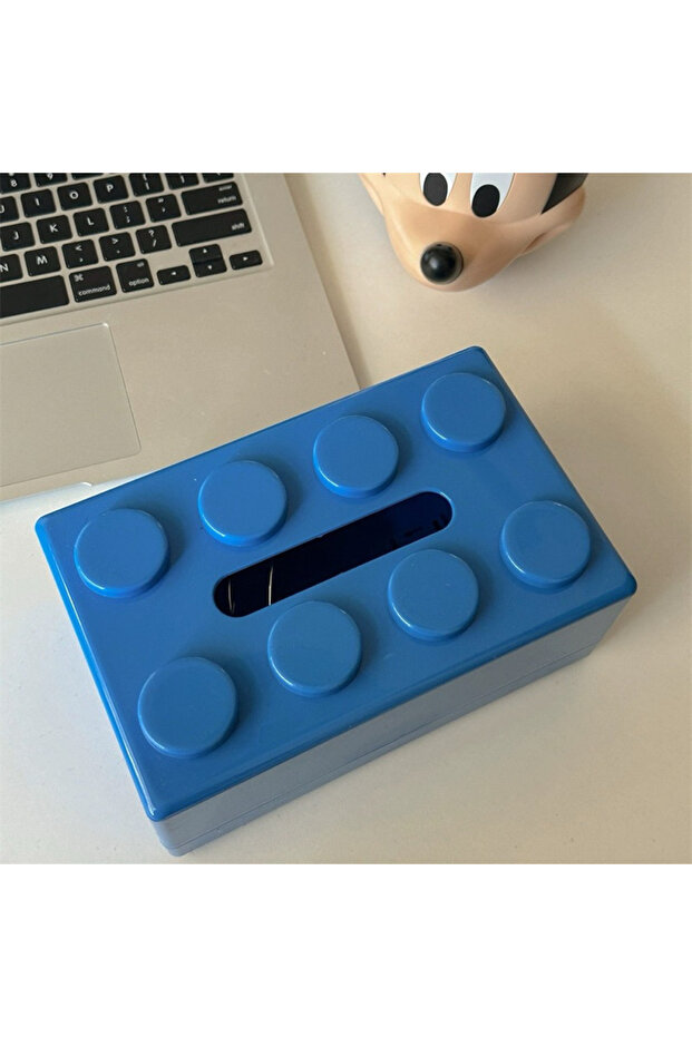 Blue 1PC Creative Cartoon Building Block Tissue Box with High Aesthetic Value for Household Napkins