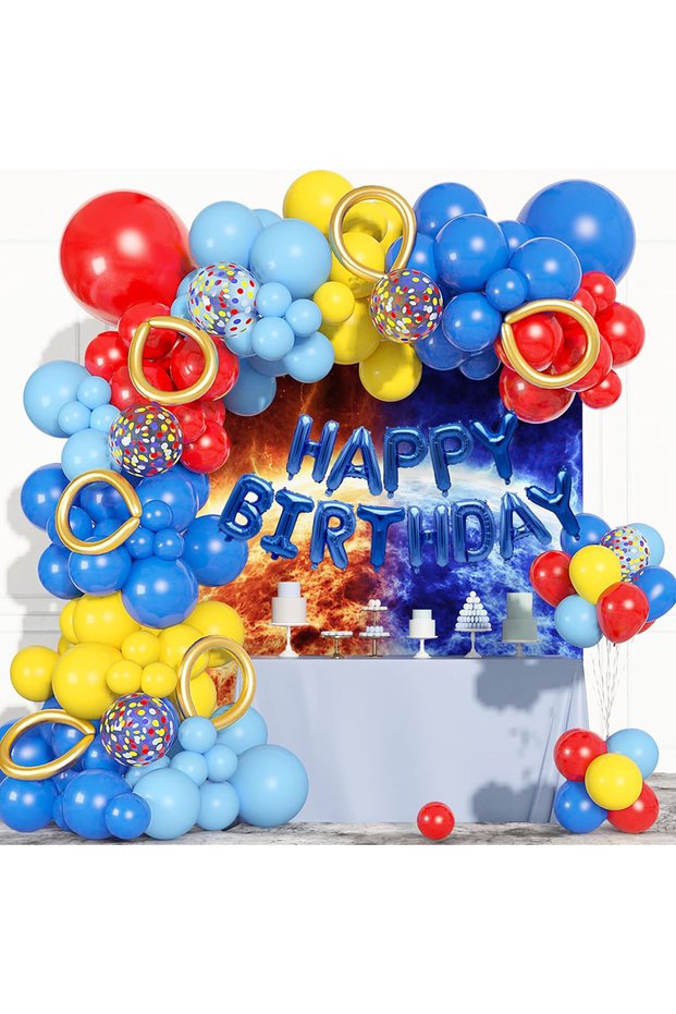Other Style 1 123 Piece Cartoon Birthday Party Supplies, Red Yellow Blue Sonic Balloon Garland Inclu