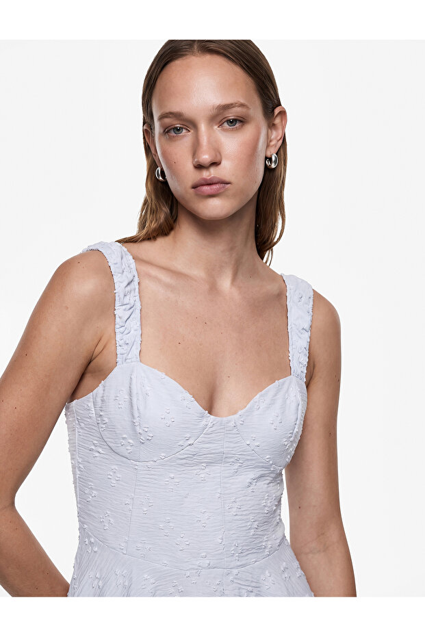 Floral Embroidered Textured Sweetheart Neckline Corset Look Sleeveless A-Line Mini Dress