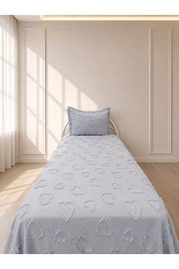 Hearted 2 Piece Single Bedspread Gray