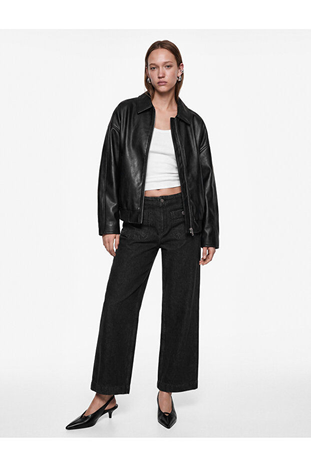 Cotton Pocketed Regular Waist Culotte Trousers - Culotte Jeans