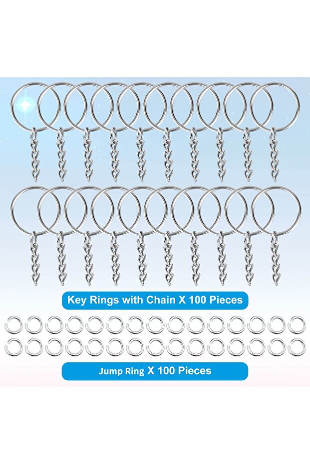 Keychains Jump Rings 100Pcs Keychains with Chain and 100Pcs Jump Rings Keychain Rings Kit Keychain F