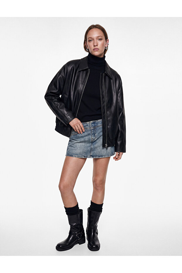 Cotton Buttoned Slim Fit Mini Denim Shorts Skirt