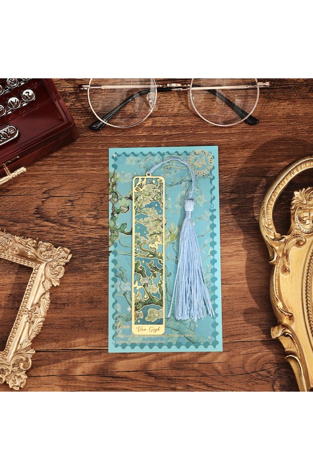 Apricot Flower 1 Pc Retro Floral Painting Metal Bookmark Hollow Bronzing Bookmark With Tassel Statio