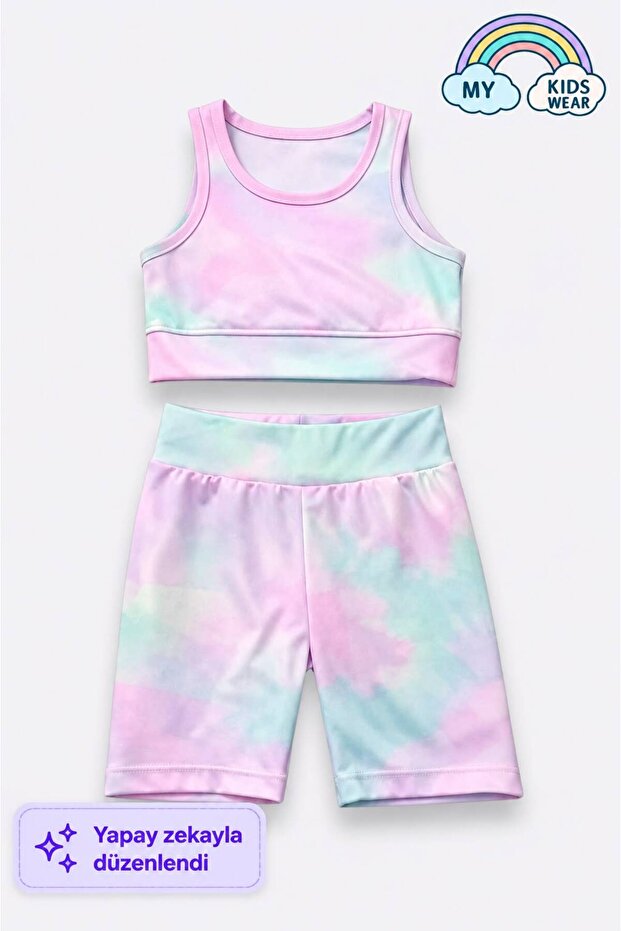 Girl's Multi-Purpose Tie-Dye Patterned Swimsuit & Sports Set 12438