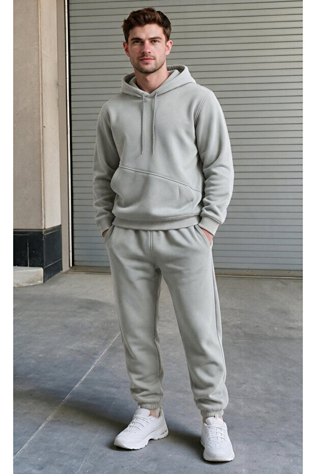 Men's 3 Thread Count Hooded Tracksuit Set with Side Pockets (Soft Wool-Blend Fabric)