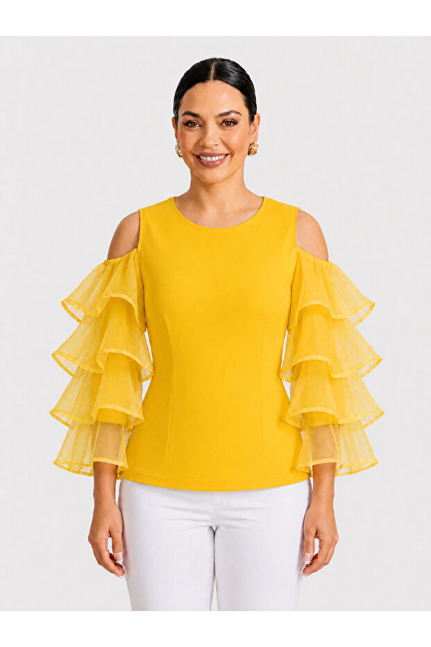 Plus Size Organza Flawed Sleeve Elegant Blouse