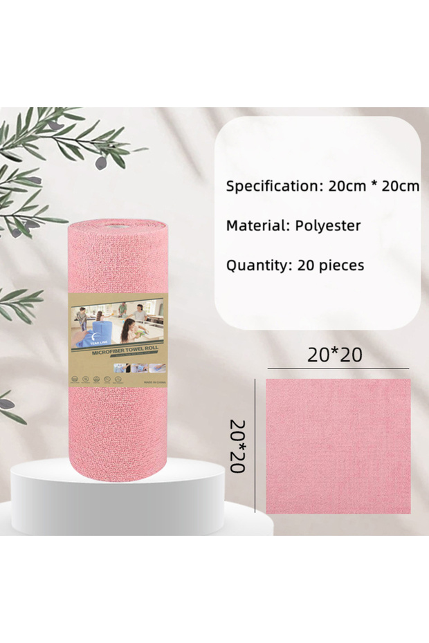 Small--pink 1Roll 20Sheets Reusable Microfiber Cleaning Wipes Household Kitchen Dish Rags Towel Roll