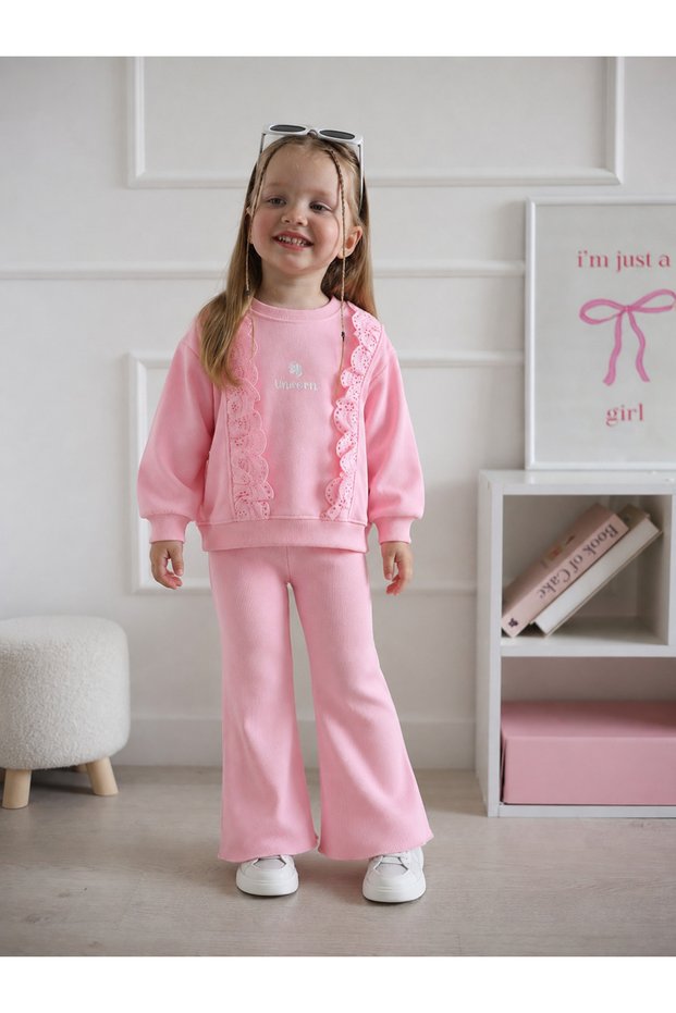 Miniğimin Cicileri Uncrn Fisto Detailed Girls' 2-Piece Set - Pink