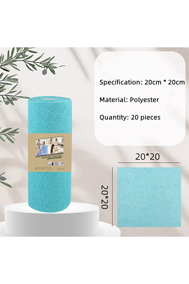 Small-blue 1Roll 20Sheets Reusable Microfiber Cleaning Wipes Household Kitchen Dish Rags Towel Rolls