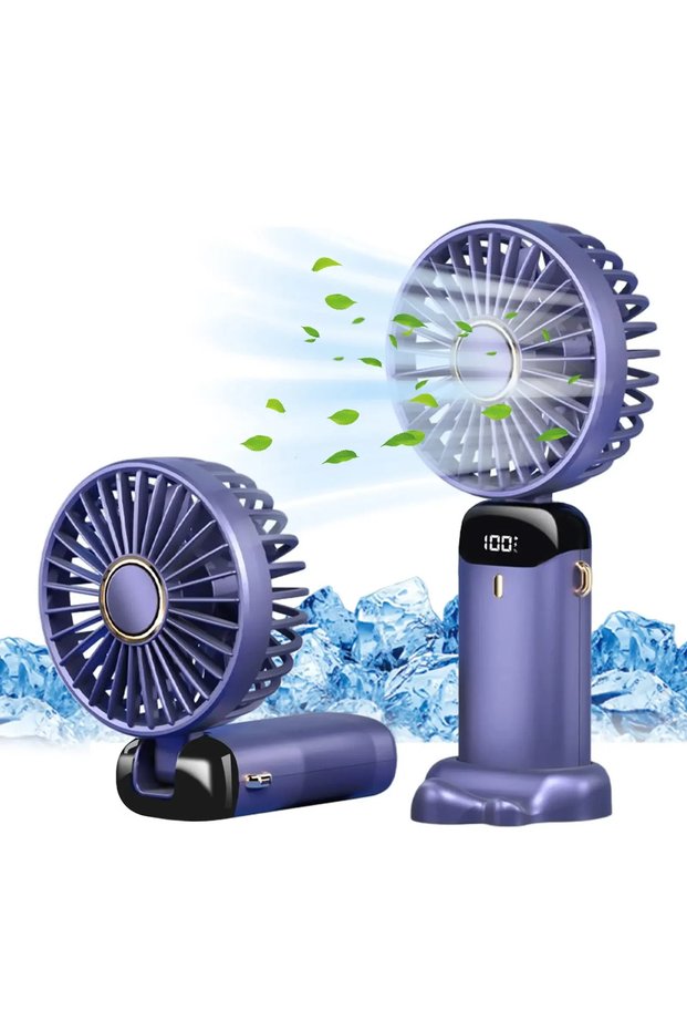 C143-Purple Electric Fan Portable Air Conditioner Mini Cooler Rechargeable Neck Fans for Home Free S