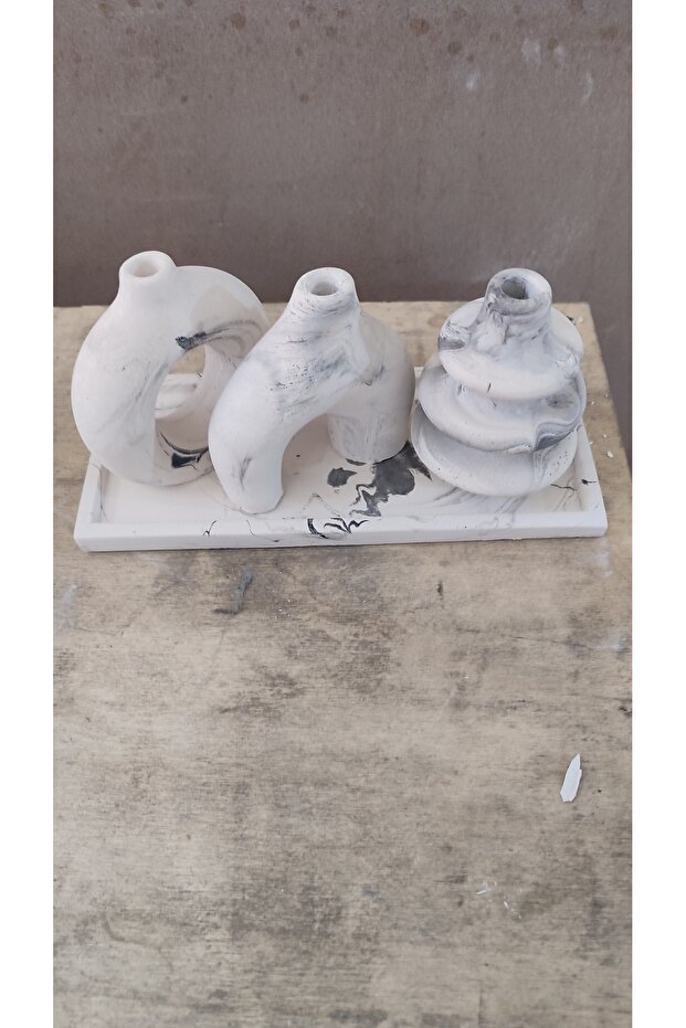 Marble Patterned Decorative Vase Set – Minimal Accessory Vase Set with Rectangular Tray