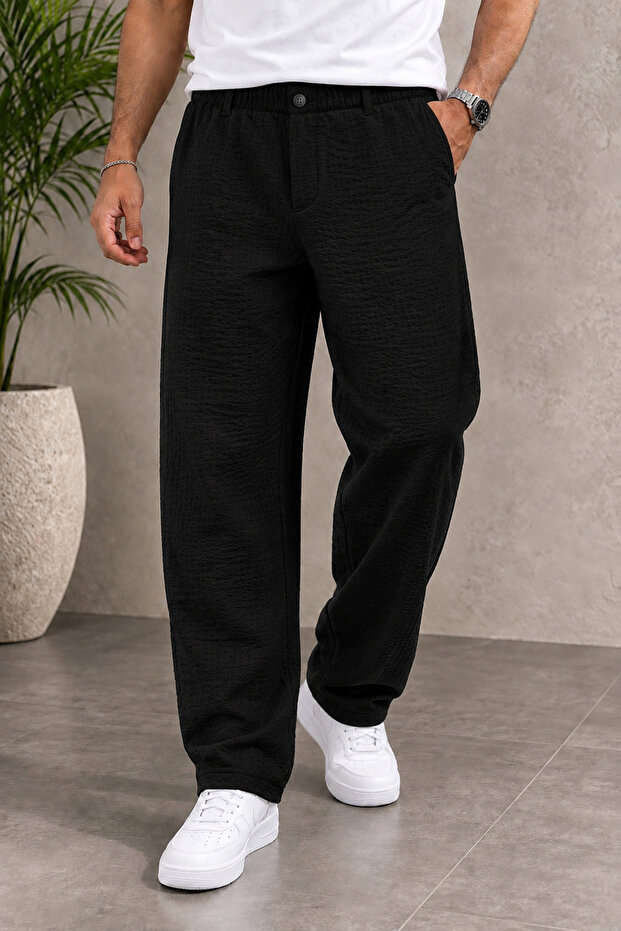 Men's Baggy Fit, Stretchy-Draped, Pleated Detail, Wide Patterned Fabric Pants