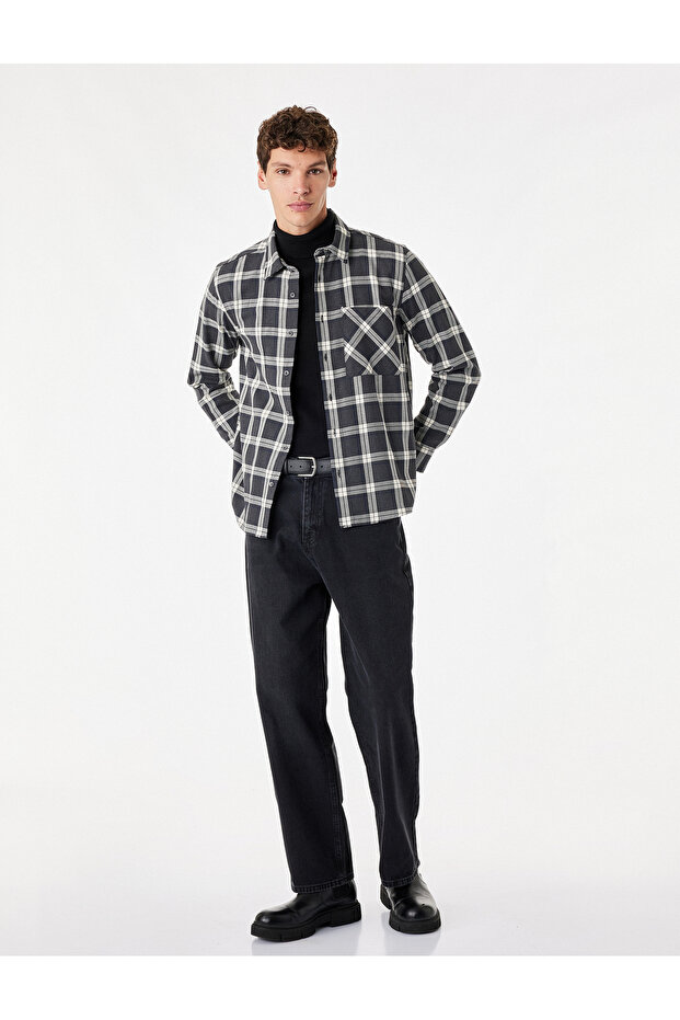 Regular Fit Pocketed Long Sleeve Classic Collar Plaid Lumberjack Shirt