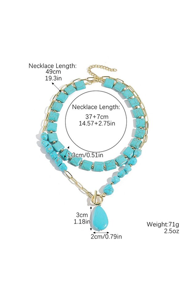 1 Available Necklace for Women Natural Turquoise Beaded Jewelry Double Teardrop Pendant Turquoise Be
