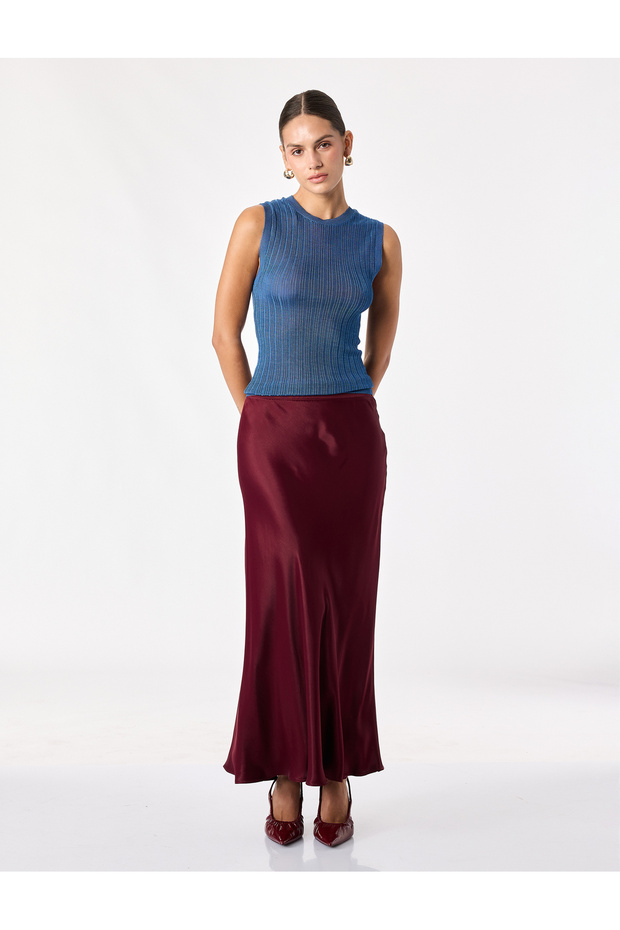 Viscose Fish Cut Midi Satin Skirt