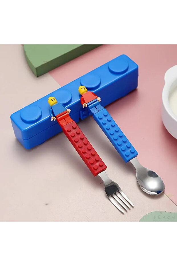 Blue-Red High-Value Fun Creative Building Blocks Portable Cutlery Stainless Steel Cutlery Children'S