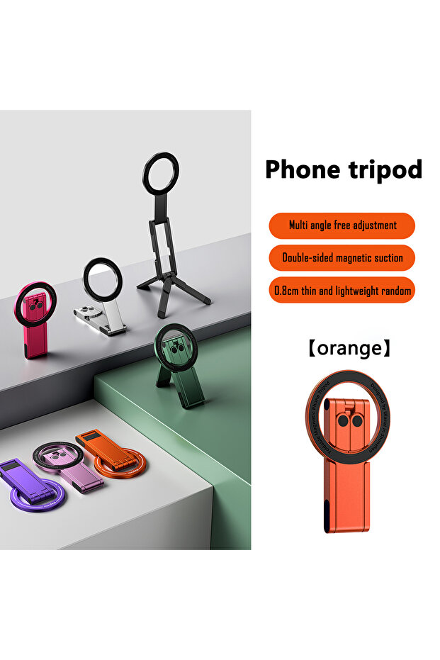 SJ15 orange Foldable Magnetic Phone Tripod Aluminum Alloy Magsafe Phone Stand 360° Rotation Portable