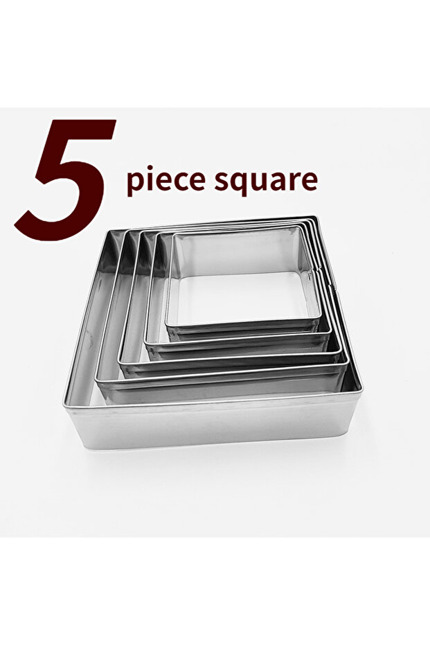 Silver Square 5PC 5-Piece Set of Cookie Cutters, Baking Molds, Star Shaped, Heart-Shaped, Flower Sha