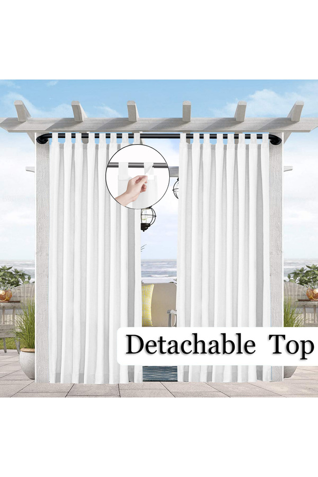 Tab top W254 x H213 White 1PC Sun-Blocking & Waterproof Curtain - Easy-Hang Tab Top for PatioPergola