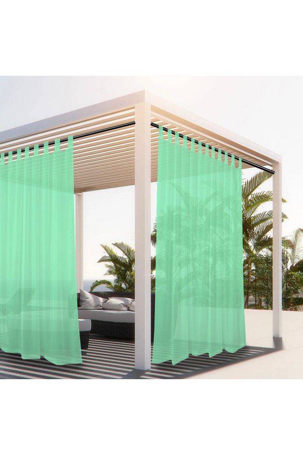 Tab top W137 x H274 Seafoam 1PC, Outdoor Sheer Volie Curtain With Tab Top Transparent Polyester Fibe