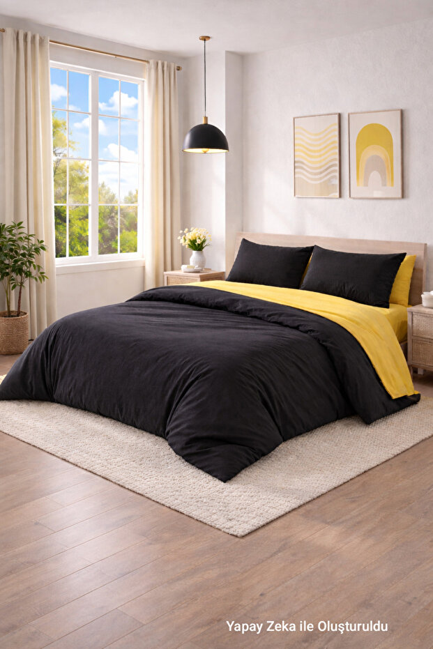 120x200 Elastic Sheet Solid Color Single Duvet Cover Set Yellow-black