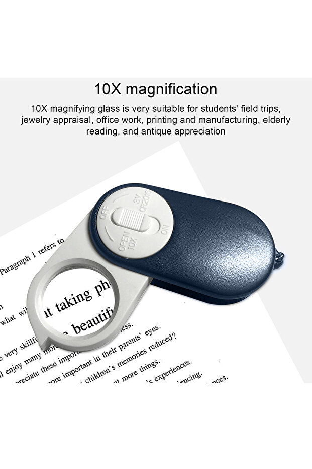 10X Pocket Magnifying Glass Double Layer Lenses Folding Handheld Mini Magnifier Keyring with LED Lig