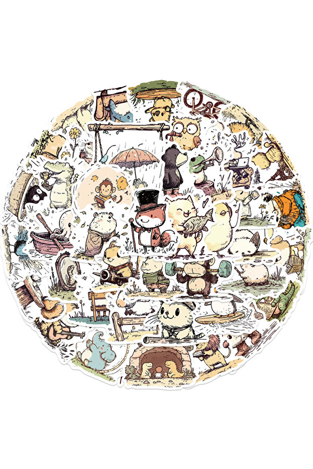 50PCS 50PCS Fun Cartoon Cute Hand Drawn Animal Stickers Scrapbooking Collage Material Phone Cases Gu