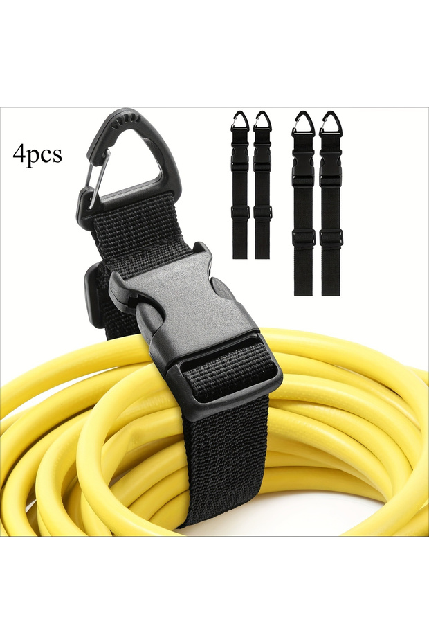 4pcs 45cm Black Adjustable Extension Cord Organizer with 3-Axis Buckle - Heavy-Duty Storage Strap fo