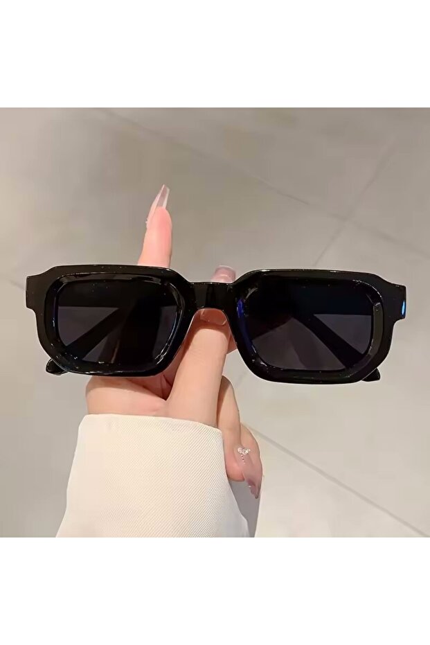 نظارات شمسية سوداء جديدة بإطار مستطيل بتصميم ريترو - نظارات شمسية عصرية بتصميم ريترو مع حماية من الأشعة فوق البنفسجية 400300