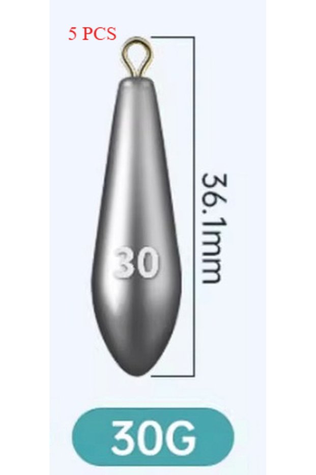 30g 5pcs 10g 15g 20g 30g 40g 50g 60g 80g 100g Fishing Weight Sinker, Deep Water Drop Bullet Weight S