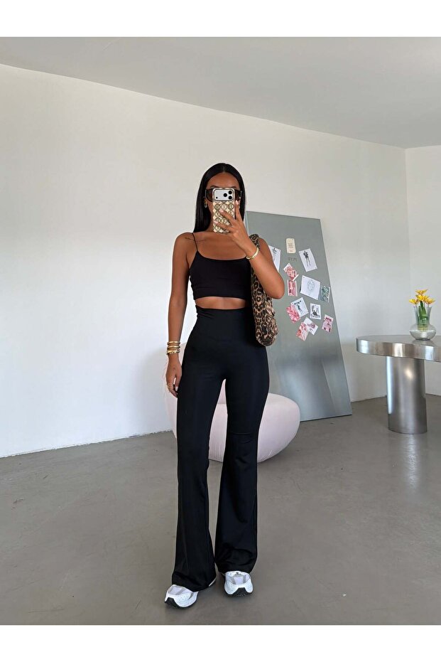 High Waist Spanish Leg Leggings - Black