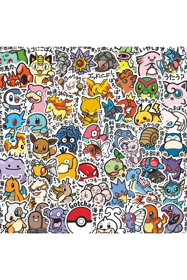 56pcs 56PCS Japanese Version Pokémon Stickers Cartoon PVC Toys DIY Decoration Waterproof Skateboard