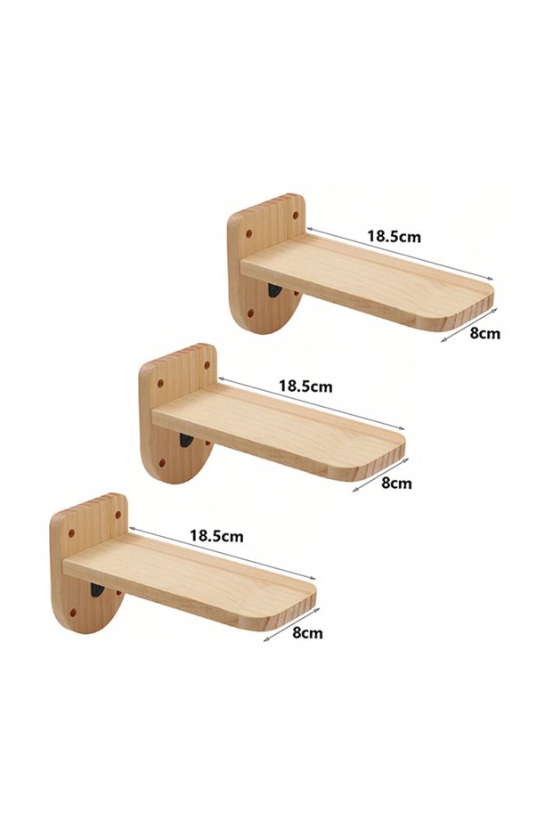 3pcs Set of 3 Natural Wood Cat Wall Floating Steps Ladder Stairs Wall Mounted Wooden Cat Furnitures